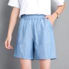 Band-waist Denim Straight Leg Shorts