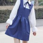 Mock Two Piece Bow Accent Long Sleeve Dress