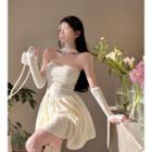 Set: Halter Mini A-line Dress + Arm Sleeves