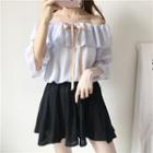 Off Shoulder 3/4-sleeve Ruffle Top / Wide Leg Skort