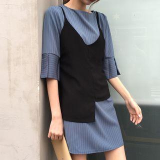 Set : Strap Top + Elbow-sleeve Dress