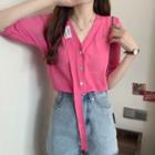 Retro Short-sleeve Cardigan V-neck Top