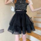 High-waist Plain Mesh A-line Mini Skirt