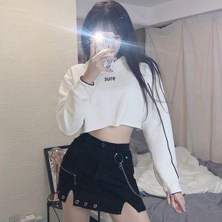 Cropped Lettering Print Hoodie
