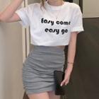 Short-sleeve Lettering T-shirt / Ruched Mini Pencil Skirt