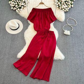 Set: Off Shoulder Blouse + Wide Leg Pants