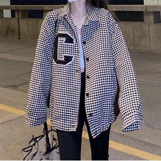 Houndstooth Shirt Jacket / Slit Boot-cut Pants