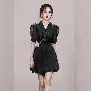 Set: Puff-sleeve Blouse + High Waist Wide Leg Shorts