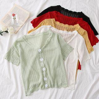 Button-down Eyelet Light Knit Top