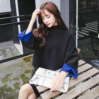 Set: Mock-neck Long-sleeve Top + Midi Skirt