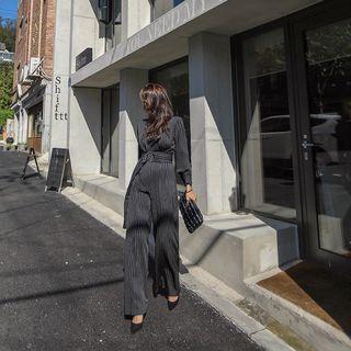 Belted Pinstriped Jumpsuit