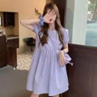 Puff-sleeve Round Neck A-line Dress