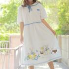 Rabbit Printed Short-sleeve Midi A-line Dress