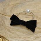 Bow Fabric Faux Pearl Hair Tie Black - One Size