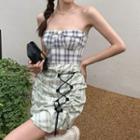 Strapless Plaid Panel Mini Bodycon Dress