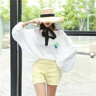 Beribboned Fray-hem Straw Sun Hat
