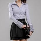 Set: Striped Shirt + Pleated Mini Skirt