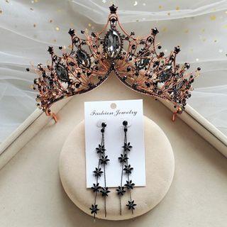 Wedding Faux Crystal Tiara / Fringed Earring / Set
