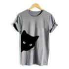 Cat Print Slim-fit Short-sleeve T-shirt