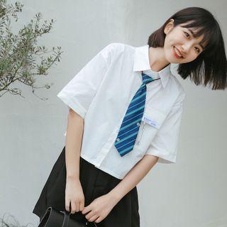 Elbow-sleeve Tie Neck Shirt White - One Size