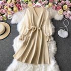 V-neck Puff Long-sleeve A-line Dress
