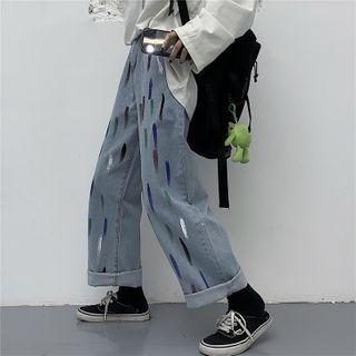 Splatter Print Straight Leg Jeans