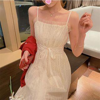 Long-sleeve Lace Midi A-line Dress / Spaghetti Strap A-line Dress