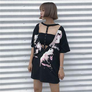 Short-sleeve Print Cut Out T-shirt