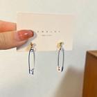 Safety Pin Alloy Dangle Earring 1 Pair - Blue & White & Gold - One Size