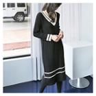 V-neck Contrast-trim Wool Blend Knit Dress