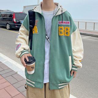Two-tone Embroidered Zip-up Hoodie
