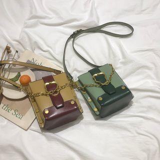 Two-tone Studded Chain Strap Crossbody Bag