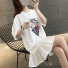 Elbow-sleeve Lettering Ruffle Hem T-shirt Dress