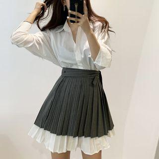 Set: Plain Shirt Dress + Pleated Skirt