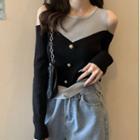 Mock Two-piece Long-sleeve Cold Shoulder Knit Top