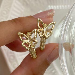 Butterfly Rhinestone Earring 1 Pair - Butterfly Rhinestone Earring - Gold - One Size