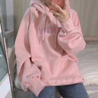 Embroidered Drawstring Fleece-lined Hoodie