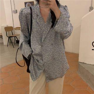 Double Breasted Floral Blazer Blue - One Size