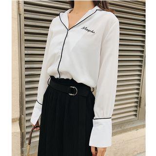Embroidered Lapel Chiffon Blouse