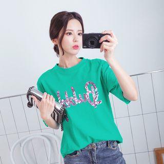 Embellished Lettering Short-sleeve T-shirt