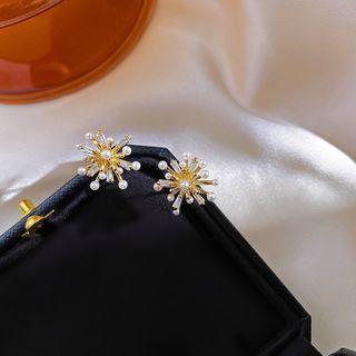 Faux Pearl Rhinestone Earring 1 Pair - White Pearl - Gold - One Size