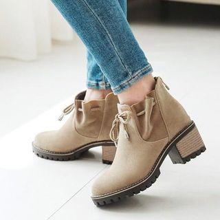 Platform Block Heel Bow-accent Ankle Boots