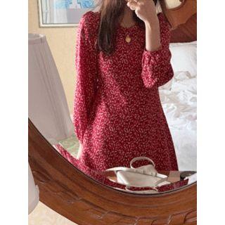 Puff-sleeve Floral Print Dress One Size