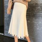 Midi Fringed Asymmetric Knit Skirt