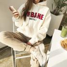 Letter Patch Kangaroo-pocket Hoodie Cream - One Size