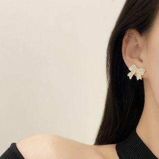 Rhinestone Bow Stud Earring E4590 - 1 Pair - Gold - One Size