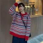 Geometric Pattern Sweater Red - One Size