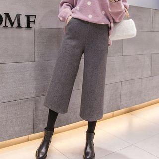 Mock-two Piece Cropped Woolen Wide-leg Pants