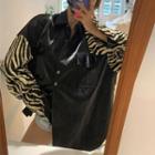 Faux-leather Zebra-printed Shirt Jacket