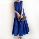 Sleeveless Shirred Midi A-line Dress Blue - One Size